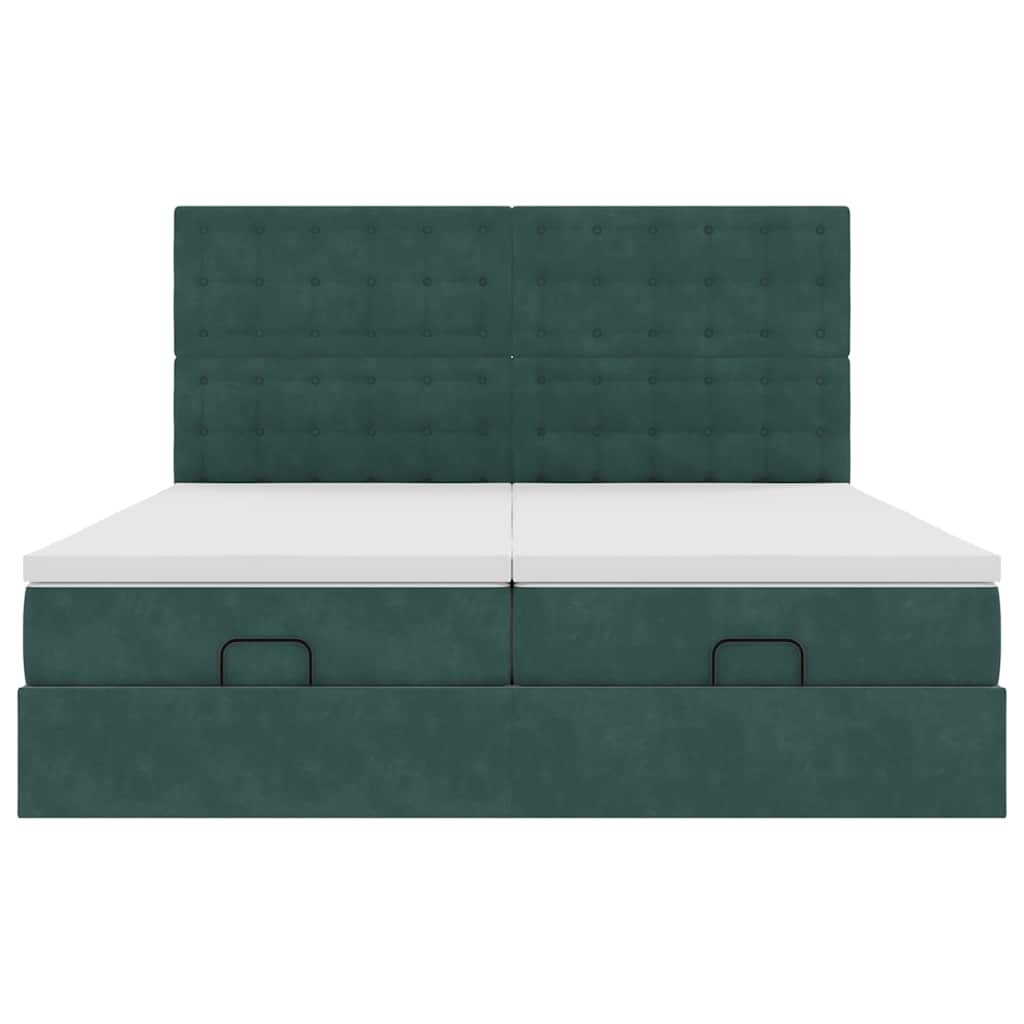 Estrutura de cama otomana com colchão verde escuro veludo
