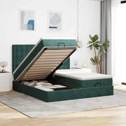 Estrutura de cama otomana com colchão verde escuro veludo
