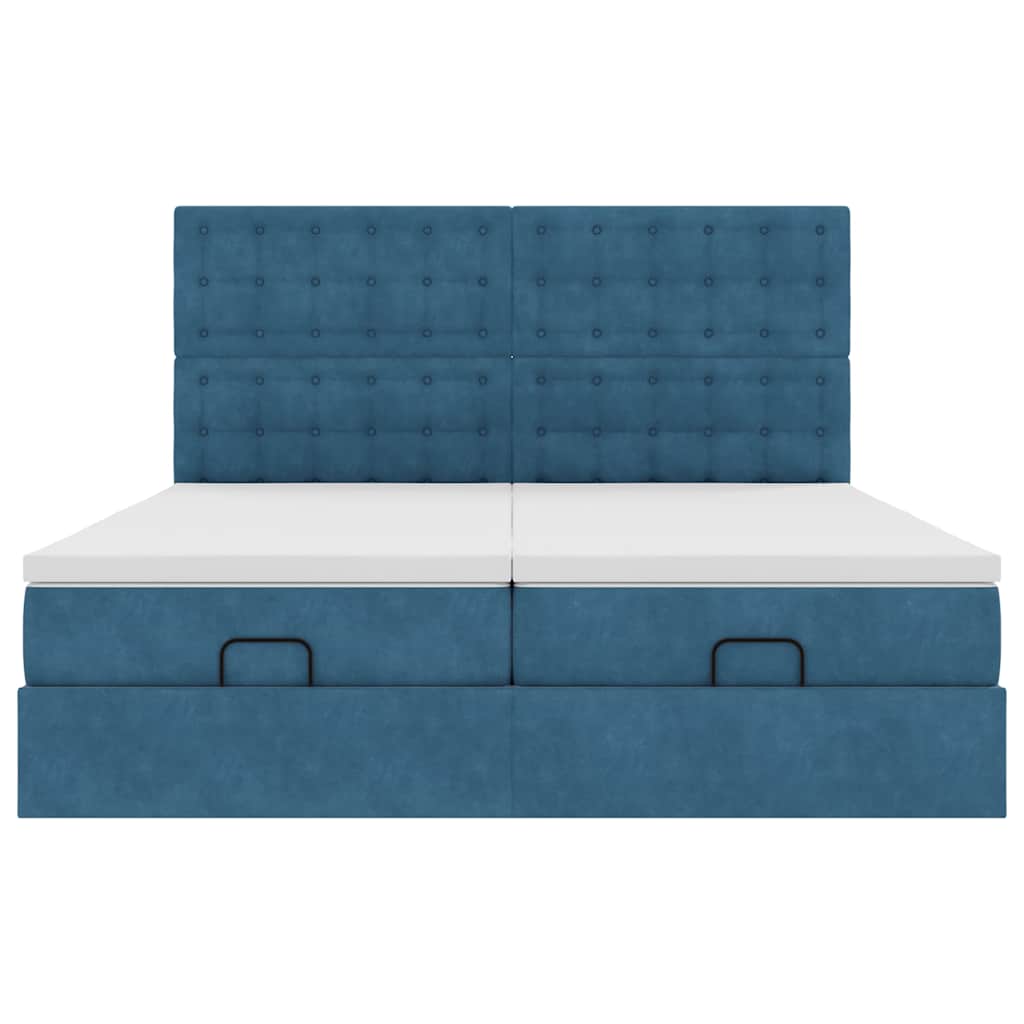 Estrutura cama otomana colchões 180x200 cm veludo azul escuro