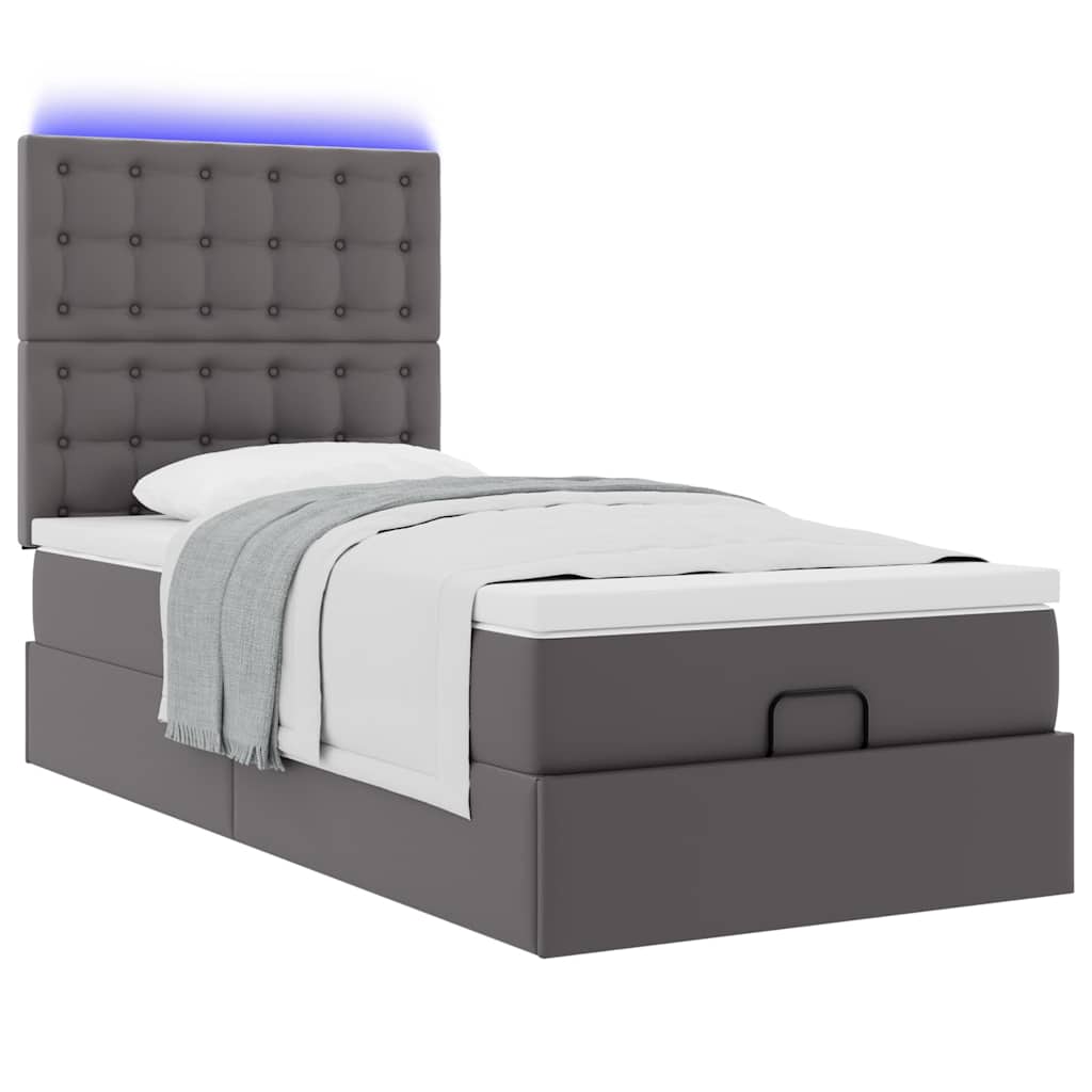 moldura de cama síriaXL otomana com colchão cinza 90x200cm couro falso