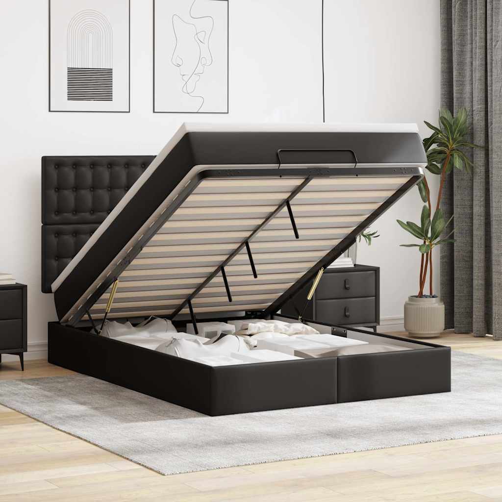 Estrutura de cama otomana com colchão 140x190 cm preta
