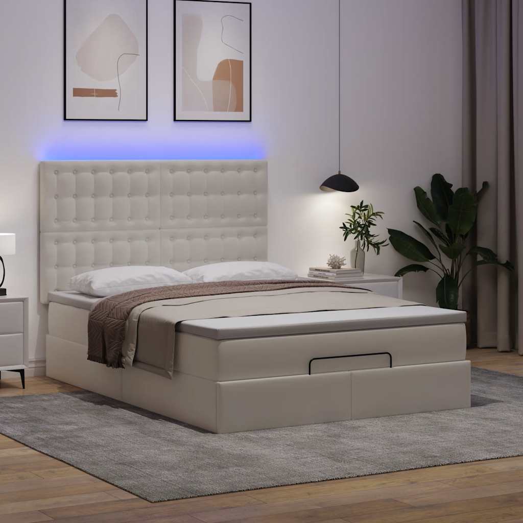 Estrutura de cama otomana com colchão branco couro falso