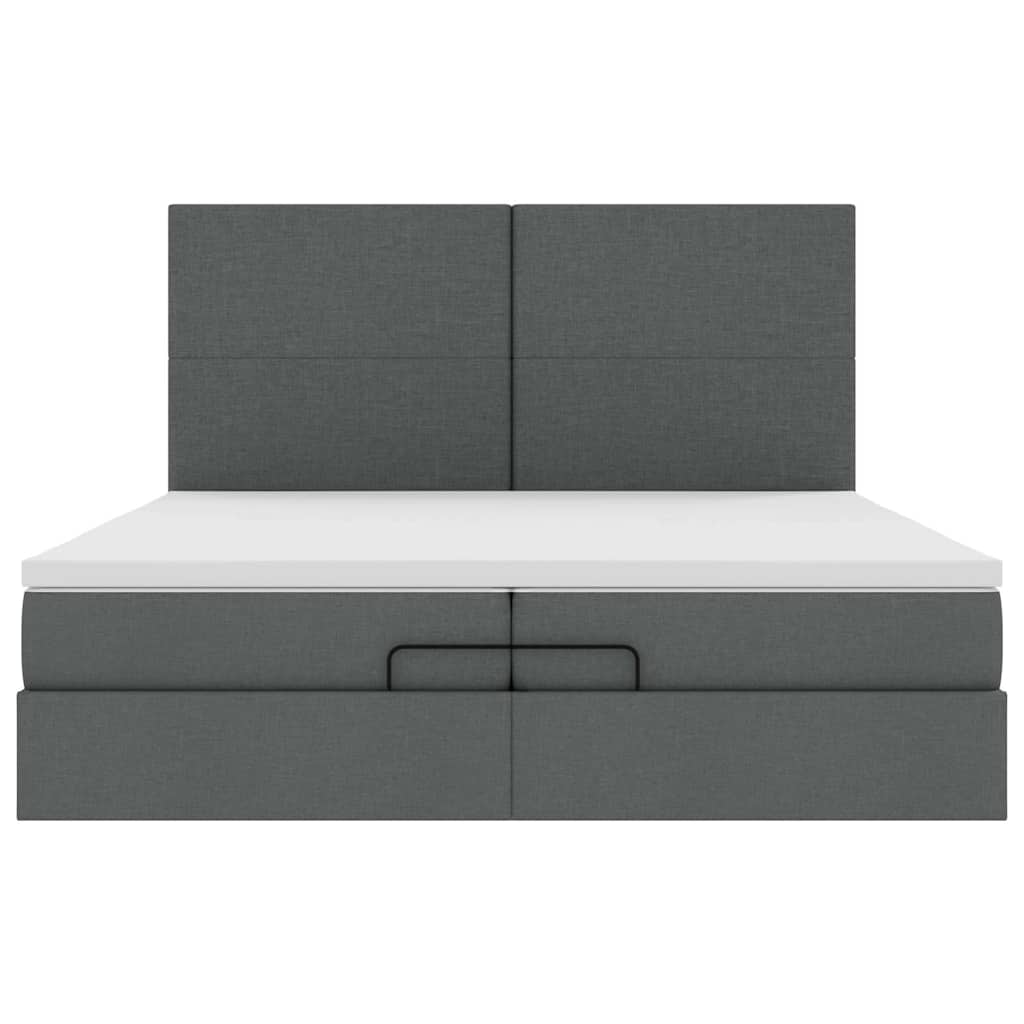 Estrutura de cama otomana com colchões tecido cinzento escuro