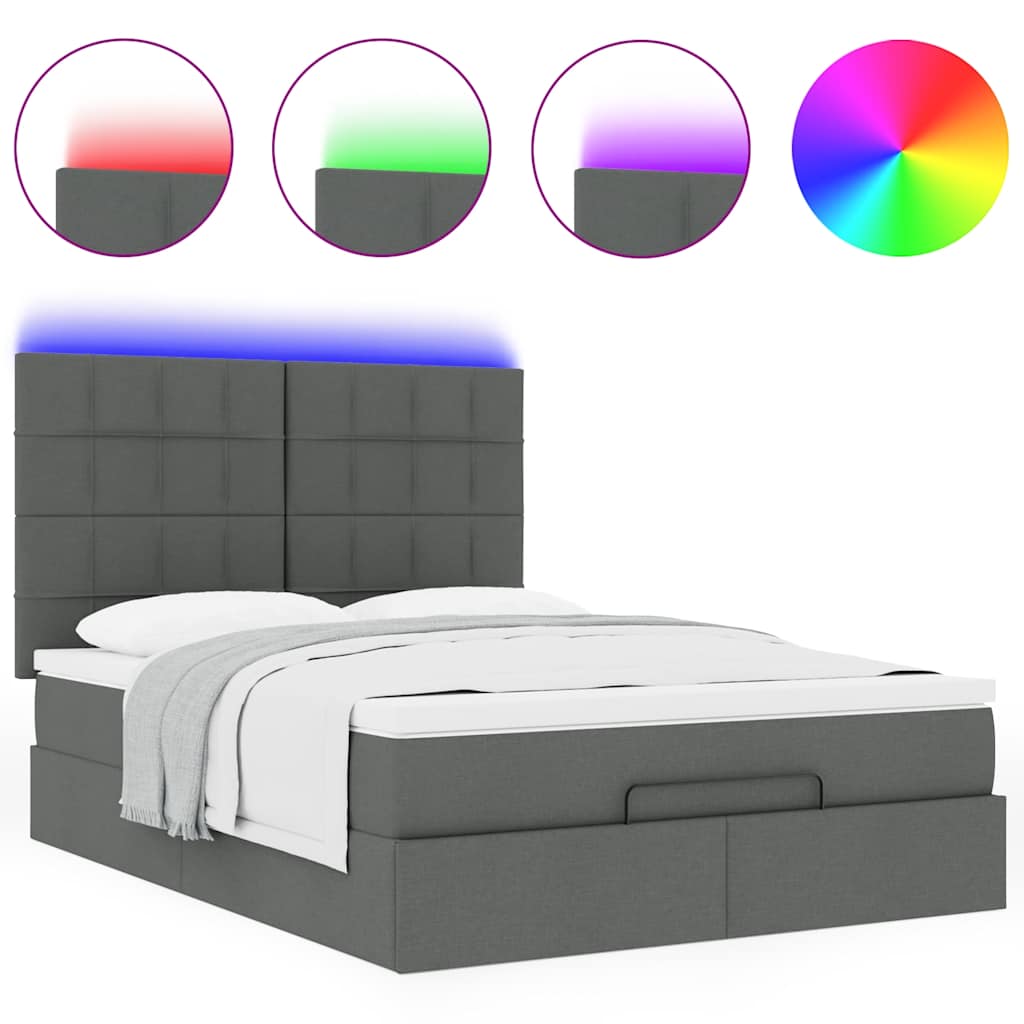 Estrutura de cama otomana com colchão 140x190cm cinzento escuro
