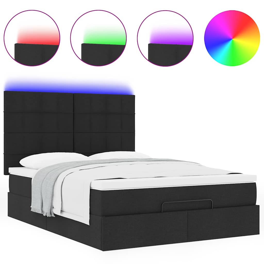 Estrutura de cama otomana com colchão 140x190 cm tecido preto