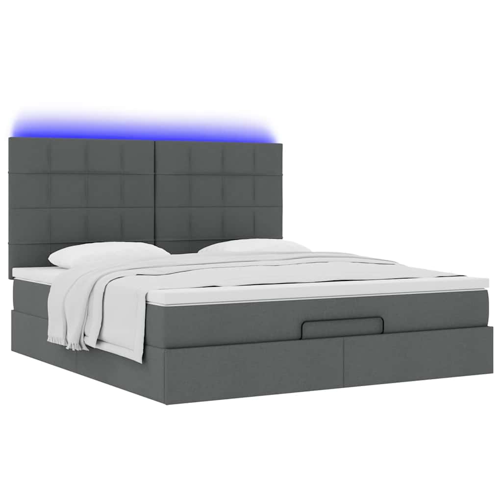 Estrutura de cama otomana com colchão tecido cinzento escuro