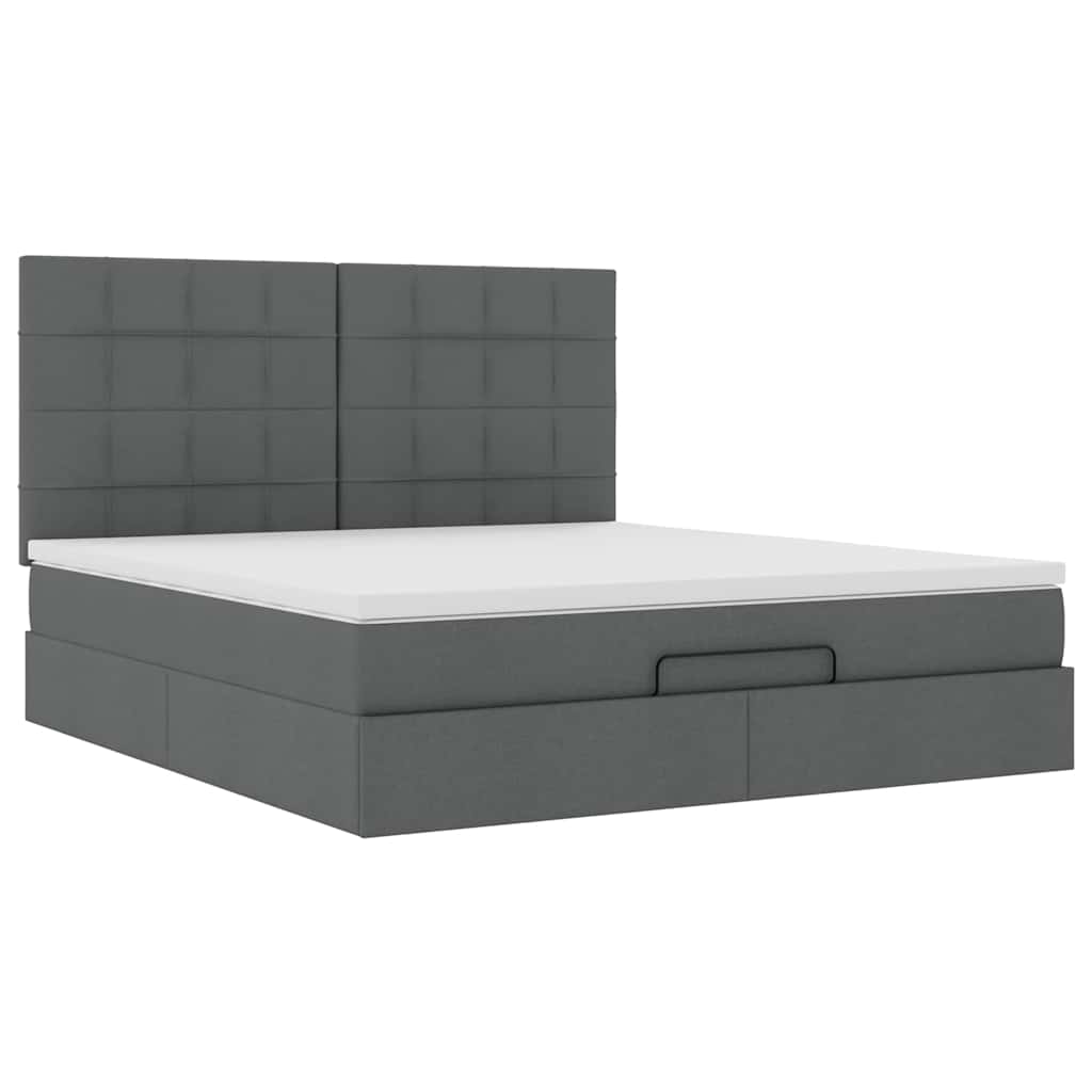 Estrutura de cama otomana com colchão tecido cinzento escuro