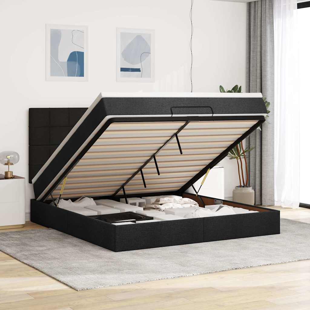 Estrutura de cama otomana com colchão 160x200 cm tecido preto