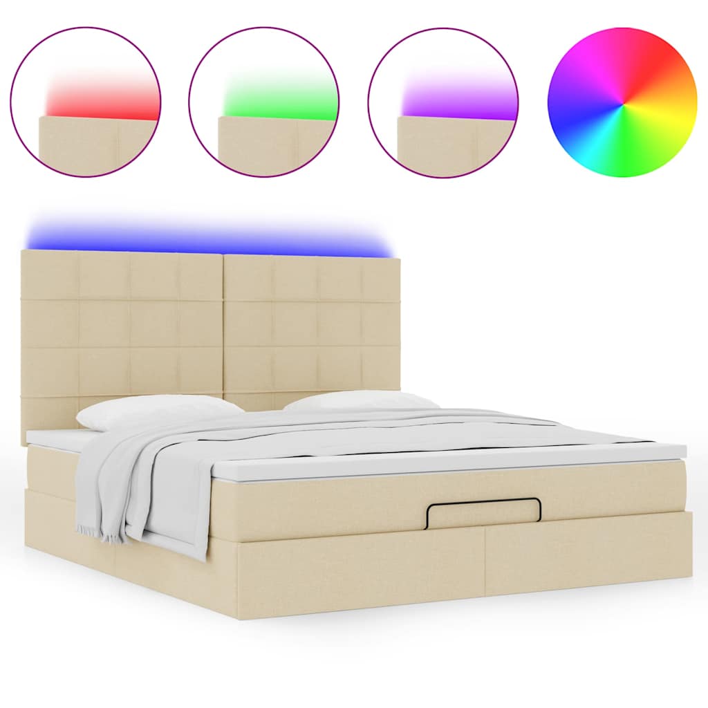 Estrutura de cama otomana com colchão tecido creme 160x200cm