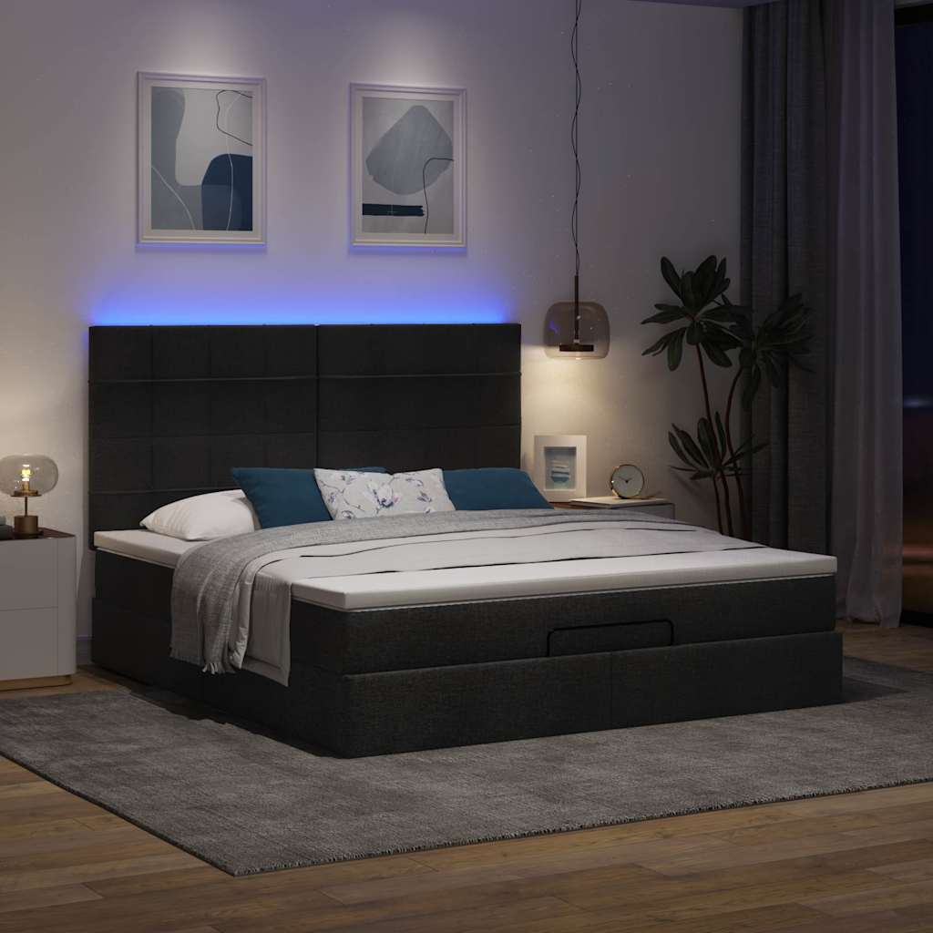 Estrutura de cama otomana com colchão 180x200 cm tecido preto
