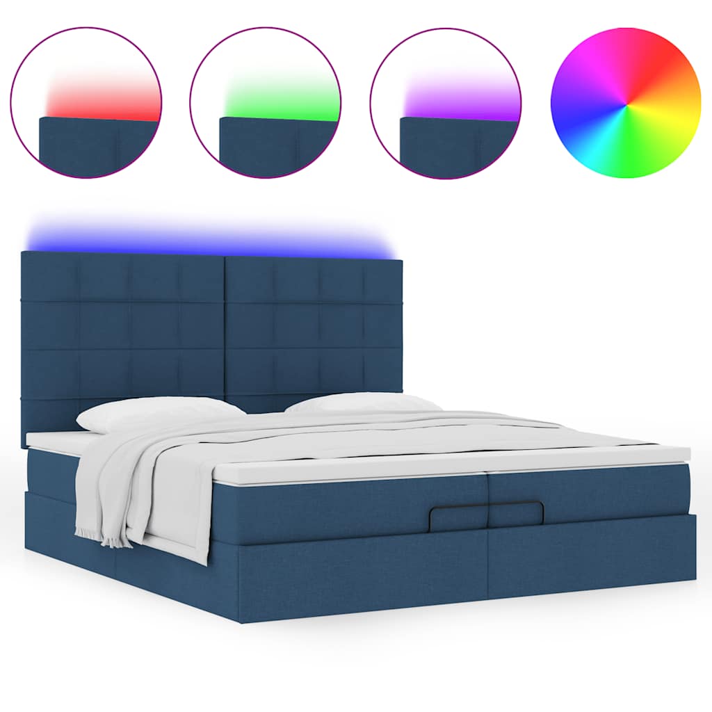Estrutura de cama otomana com colchões 200x200cm tecido azul