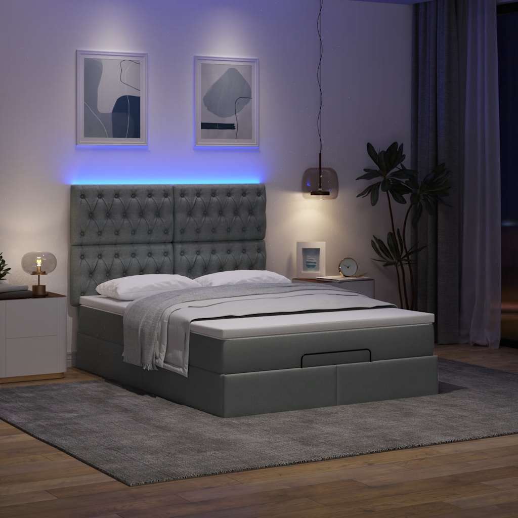 Estrutura de cama otomana com colchão 140x190cm cinzento escuro
