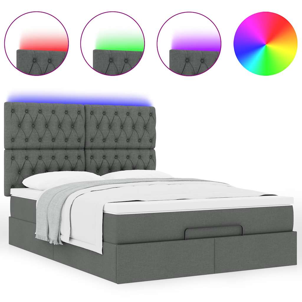 Estrutura de cama otomana com colchão 140x190cm cinzento escuro