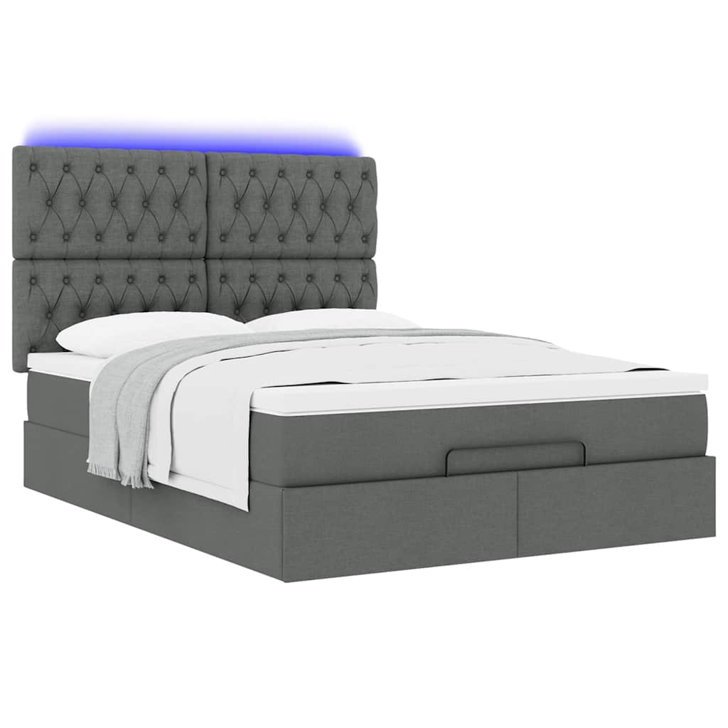 Estrutura de cama otomana com colchão 140x190cm cinzento escuro
