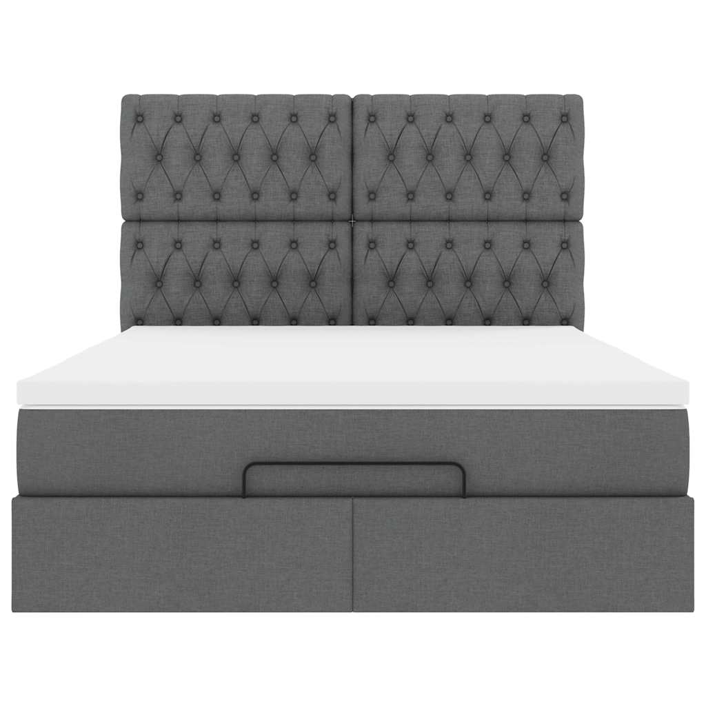 Estrutura de cama otomana com colchão 140x190cm cinzento escuro