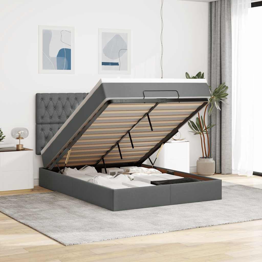 Estrutura de cama otomana com colchão 140x190cm cinzento escuro