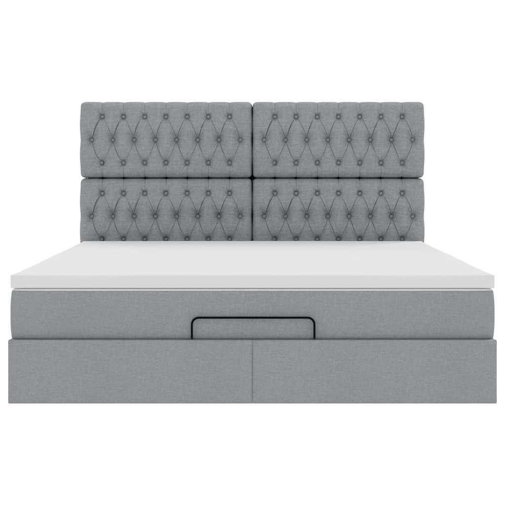 Estrutura cama otomana colchão 160x200 cm tecido cinzento claro