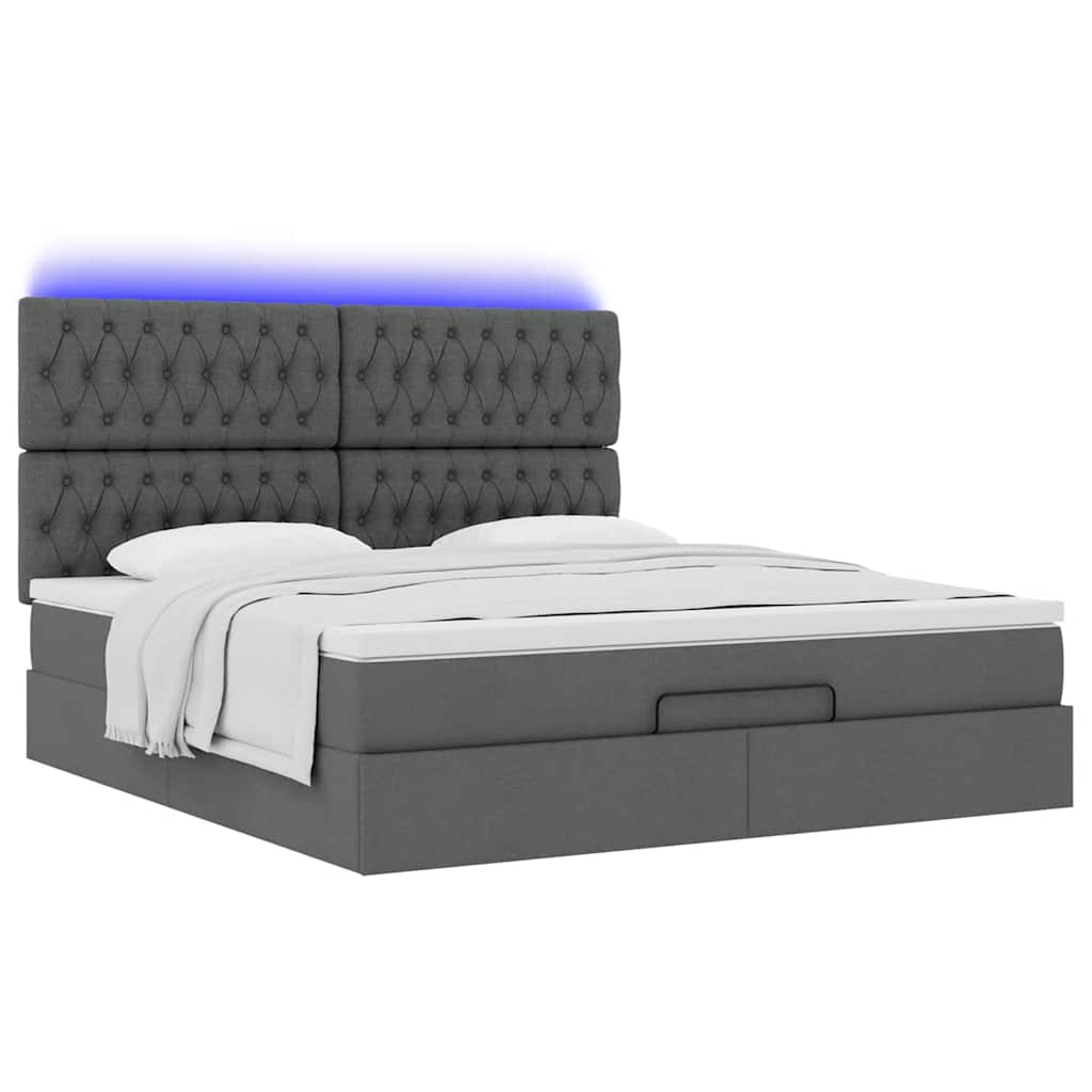 Estrutura de cama otomana com colchão tecido cinzento escuro