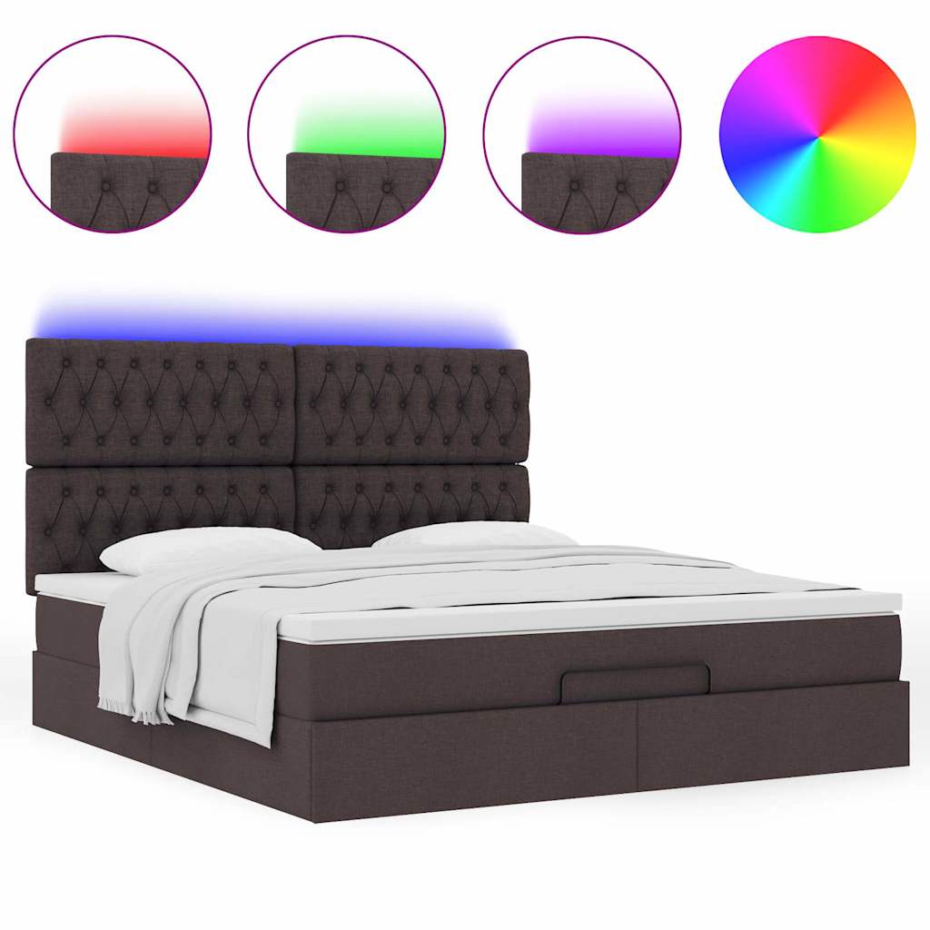 Estrutura de cama otomana com colchão tecido castanho escuro