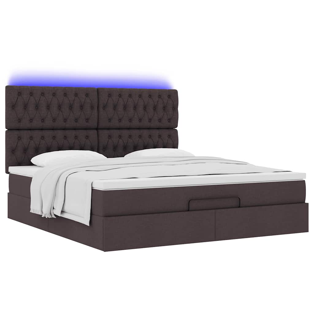 Estrutura de cama otomana com colchão tecido castanho escuro
