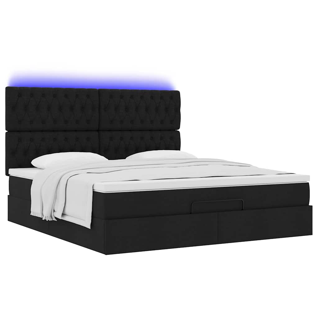 Estrutura de cama otomana com colchão 180x200 cm tecido preto