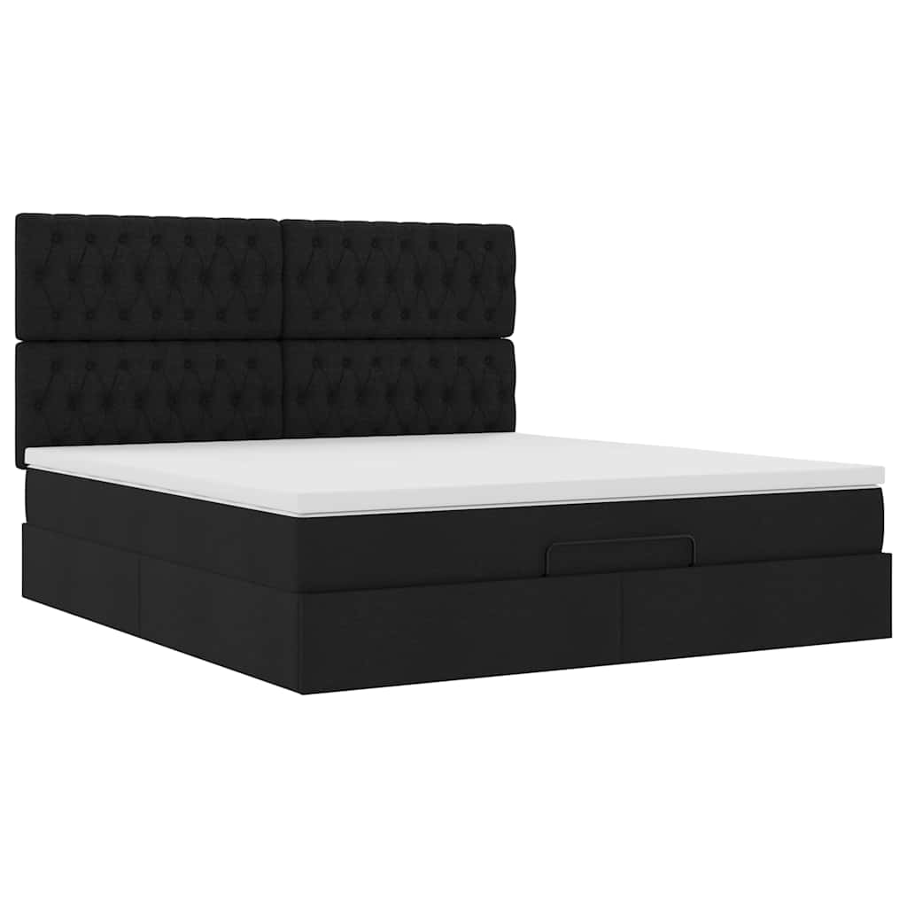Estrutura de cama otomana com colchão 180x200 cm tecido preto