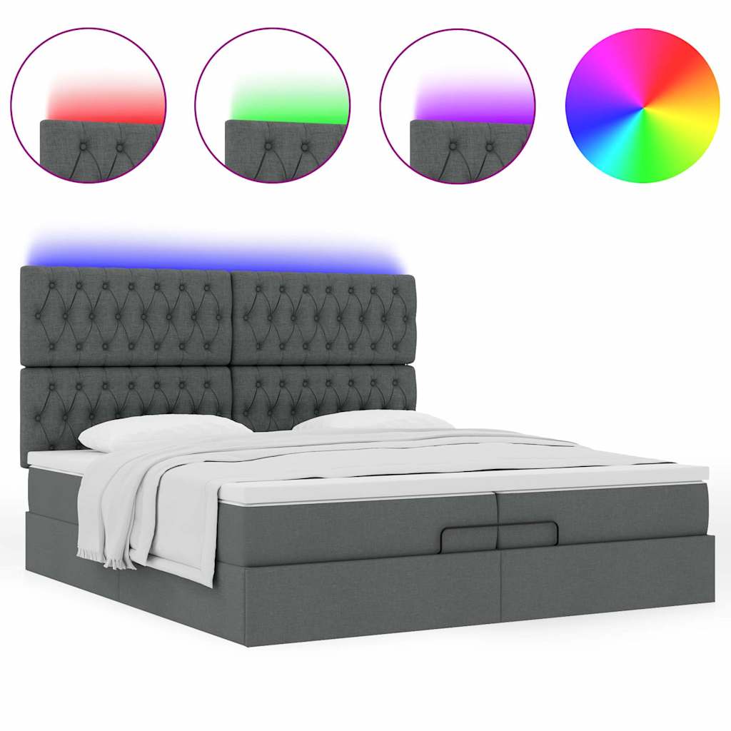 Estrutura de cama otomana com colchões tecido cinzento escuro
