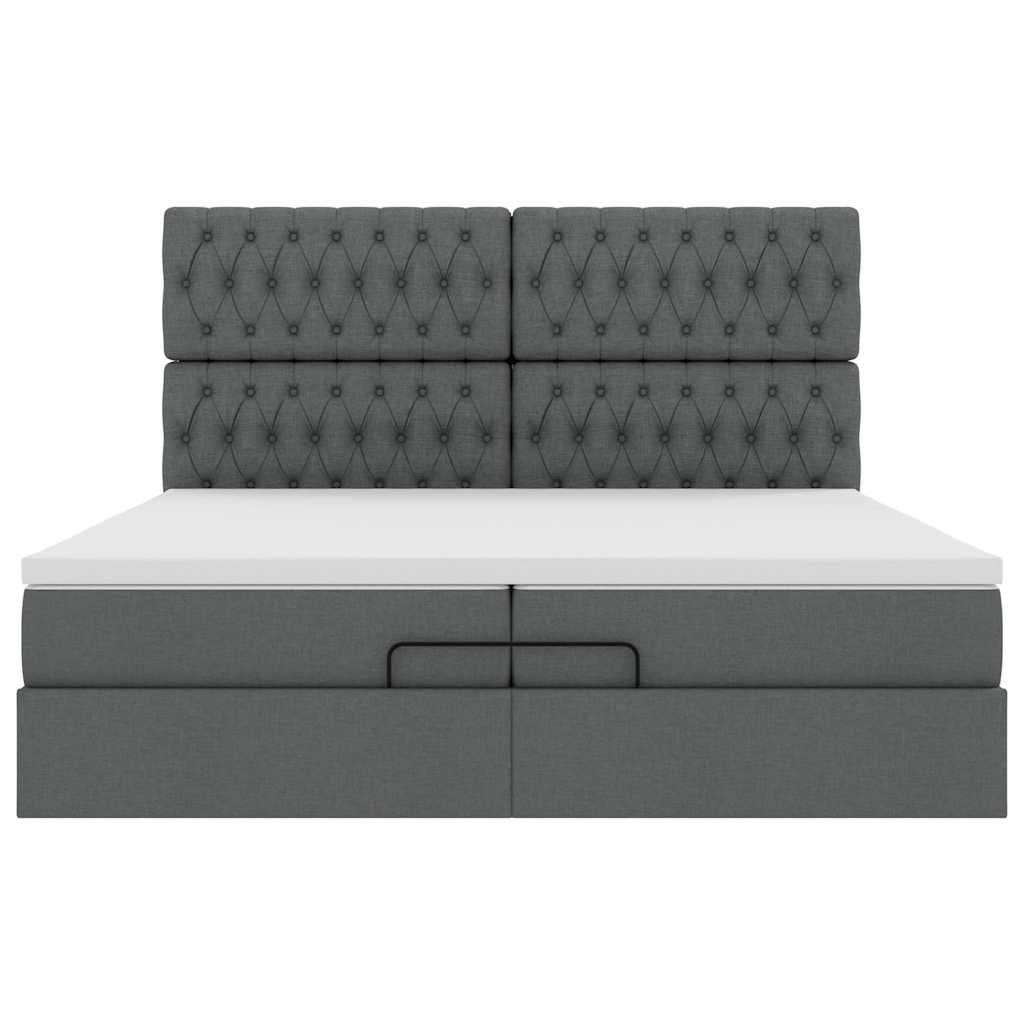 Estrutura de cama otomana com colchões tecido cinzento escuro