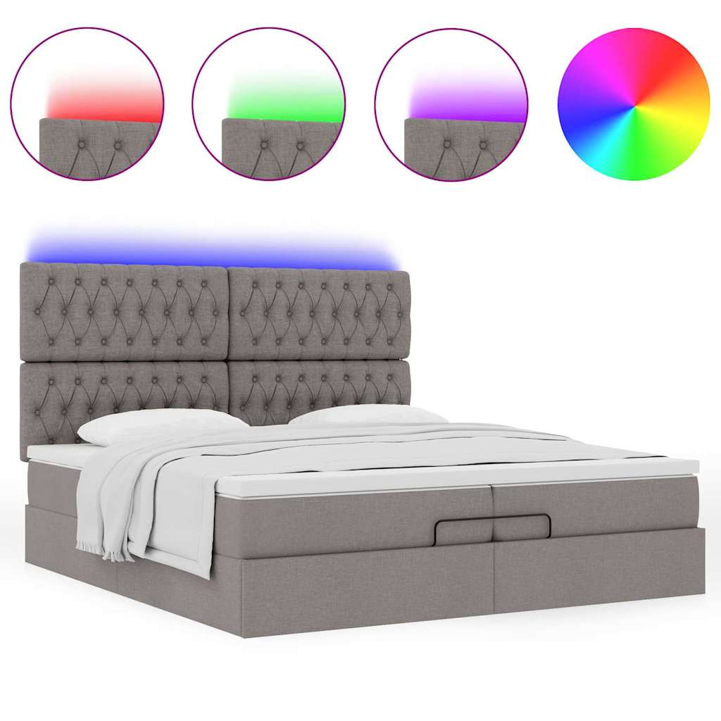 Estrutura cama otomana com colchões tecido cinzento 200x200cm