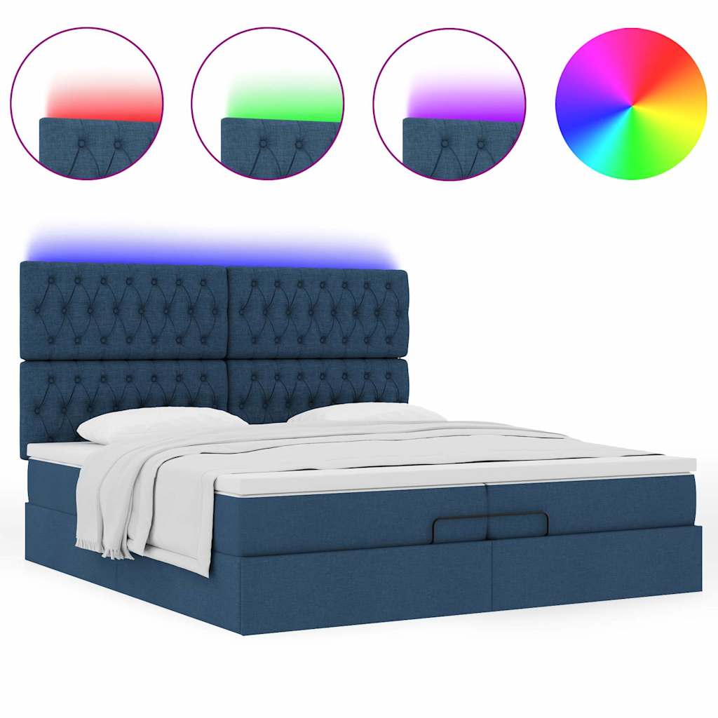 Estrutura de cama otomana com colchões 200x200cm tecido azul