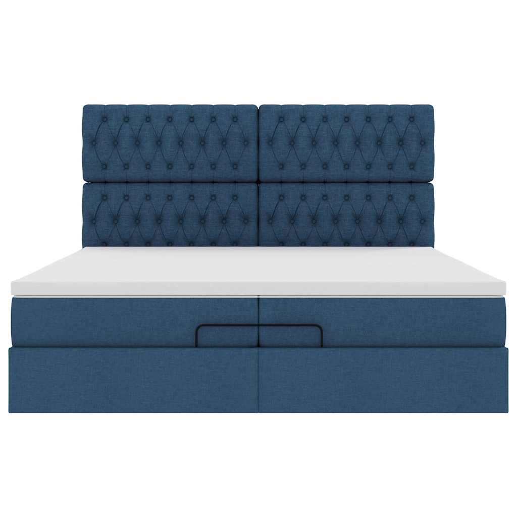 Estrutura de cama otomana com colchões 200x200cm tecido azul