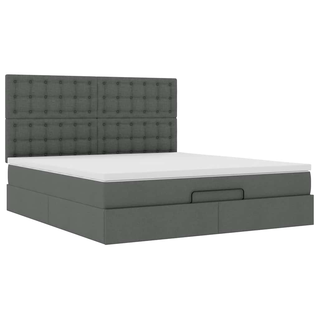 Estrutura de cama otomana com colchão tecido cinzento escuro