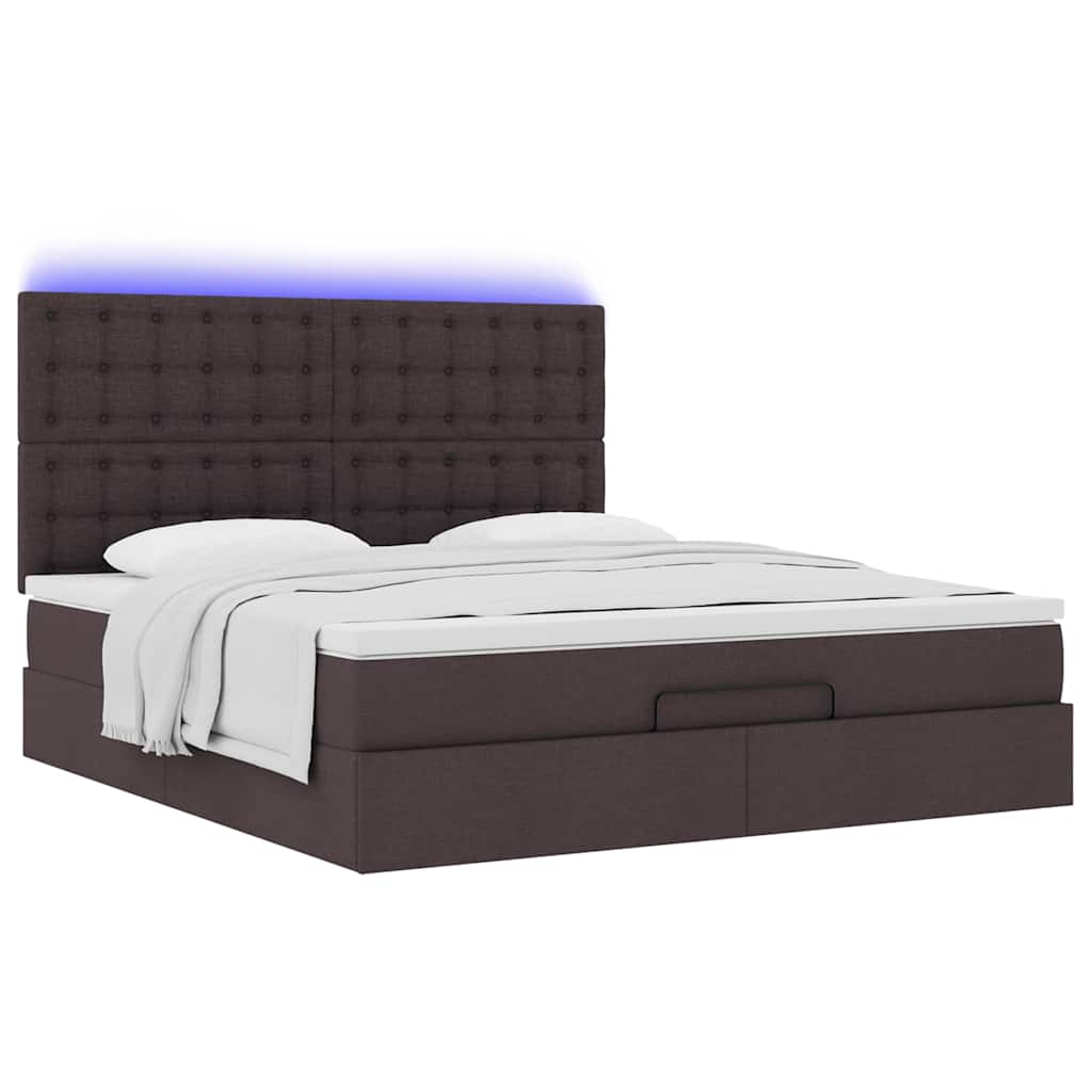 Estrutura de cama otomana com colchão tecido castanho escuro