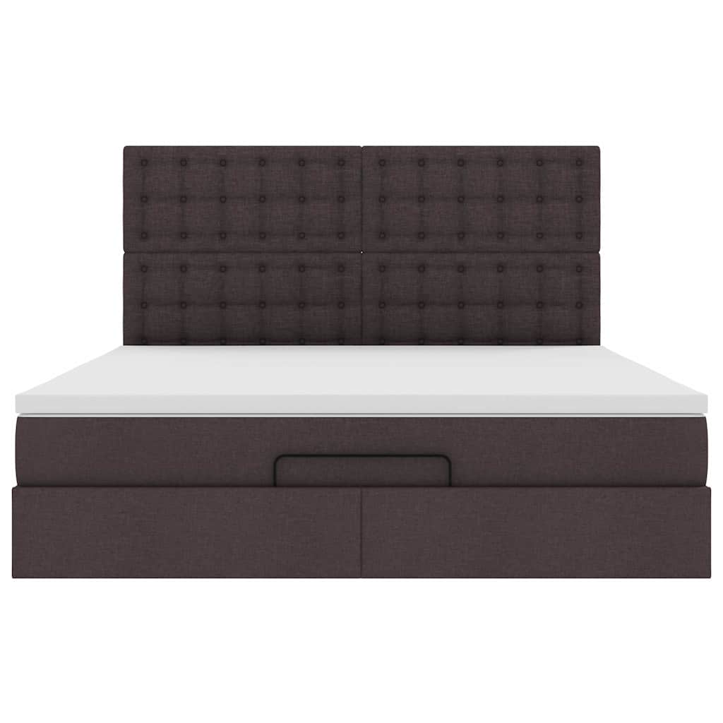 Estrutura de cama otomana com colchão tecido castanho escuro