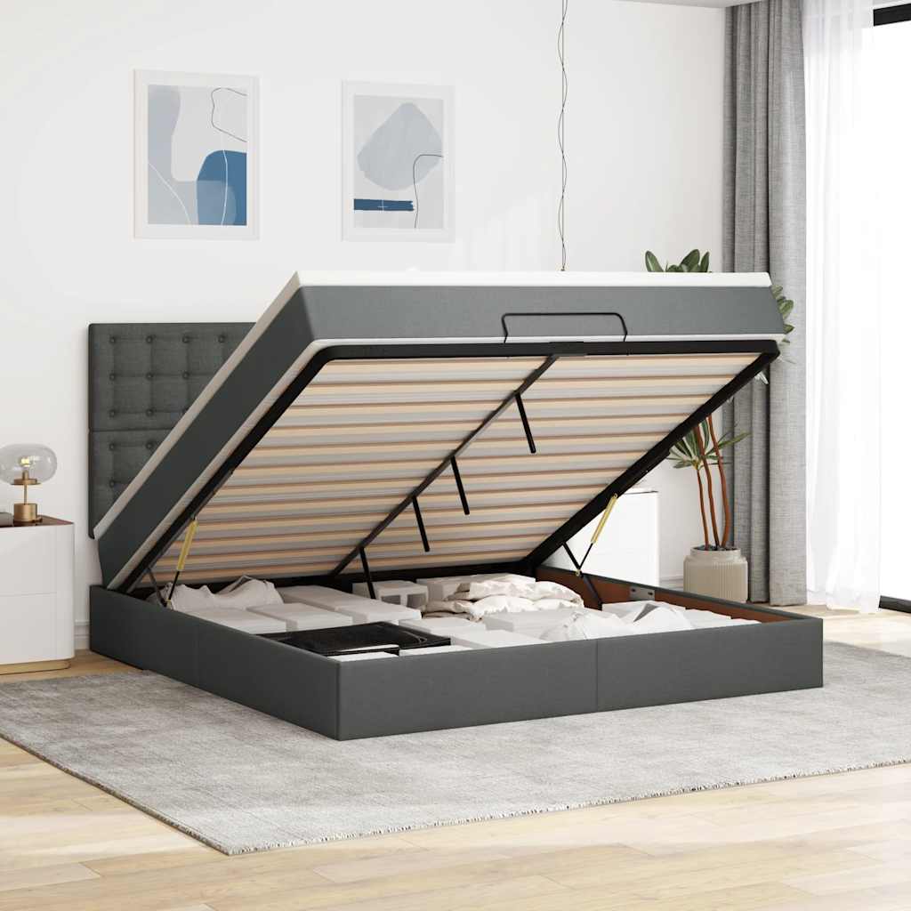 Estrutura de cama otomana com colchão 180x200cm cinzento escuro