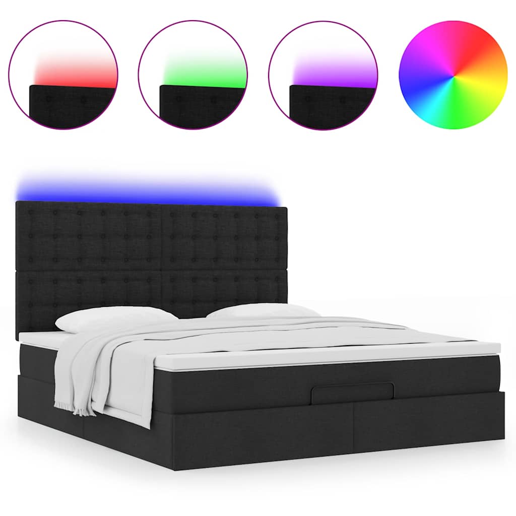 Estrutura de cama otomana com colchão 180x200 cm tecido preto
