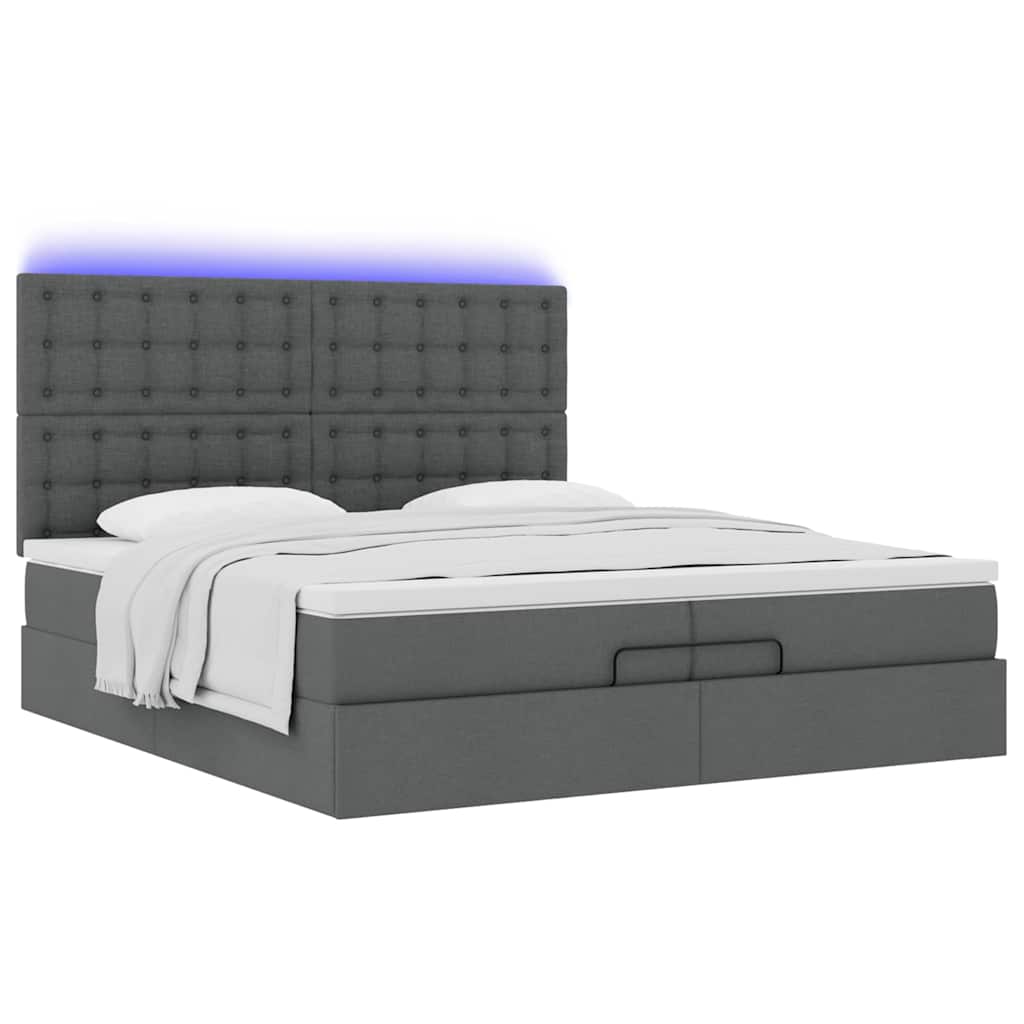 Estrutura de cama otomana com colchões tecido cinzento escuro