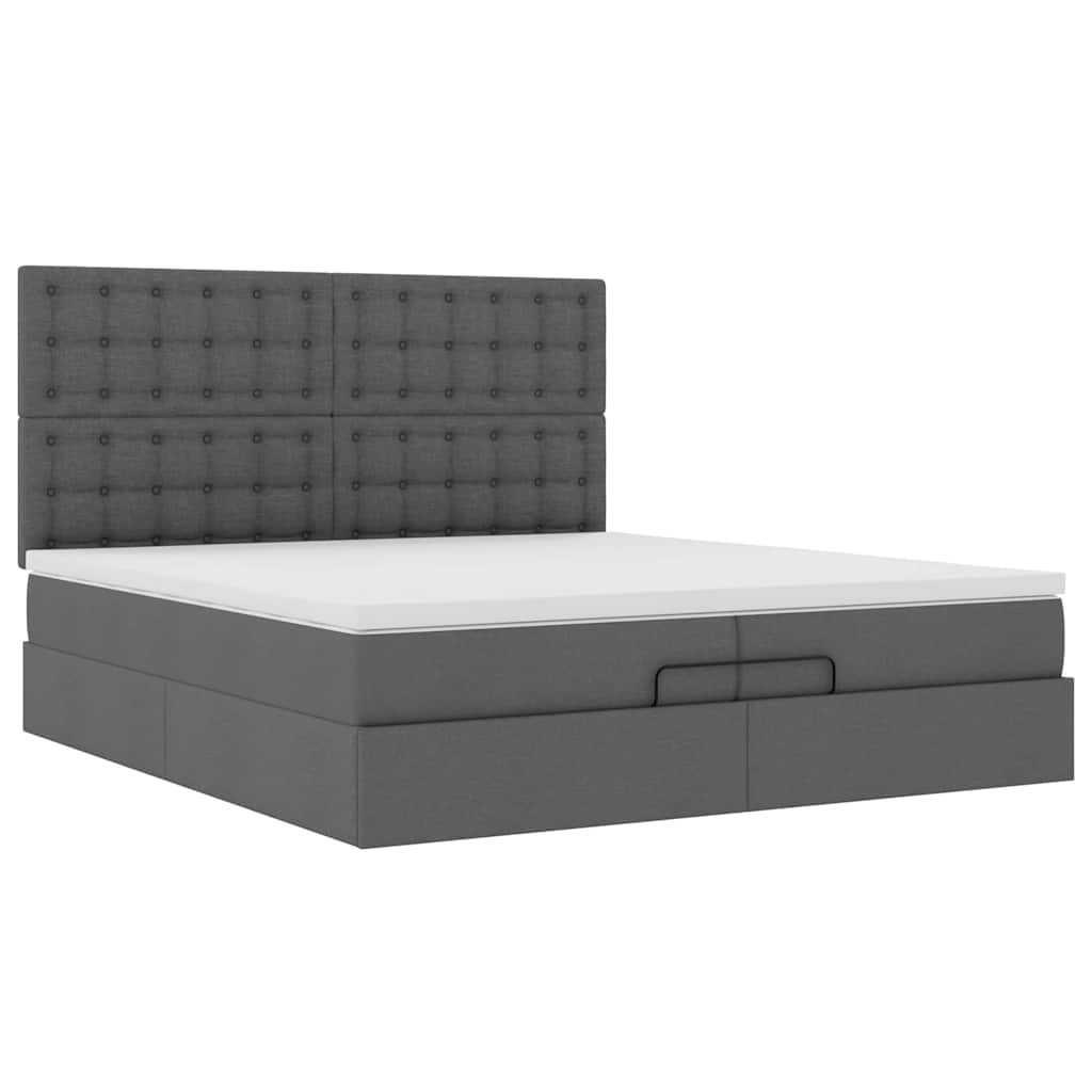 Estrutura de cama otomana com colchões tecido cinzento escuro