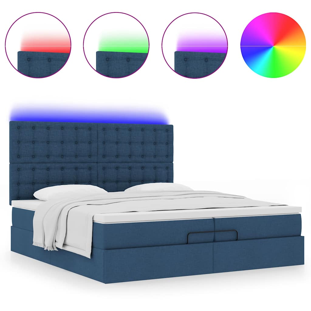 Estrutura de cama otomana com colchões 200x200cm tecido azul