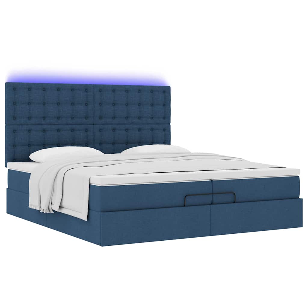 Estrutura de cama otomana com colchões 200x200cm tecido azul