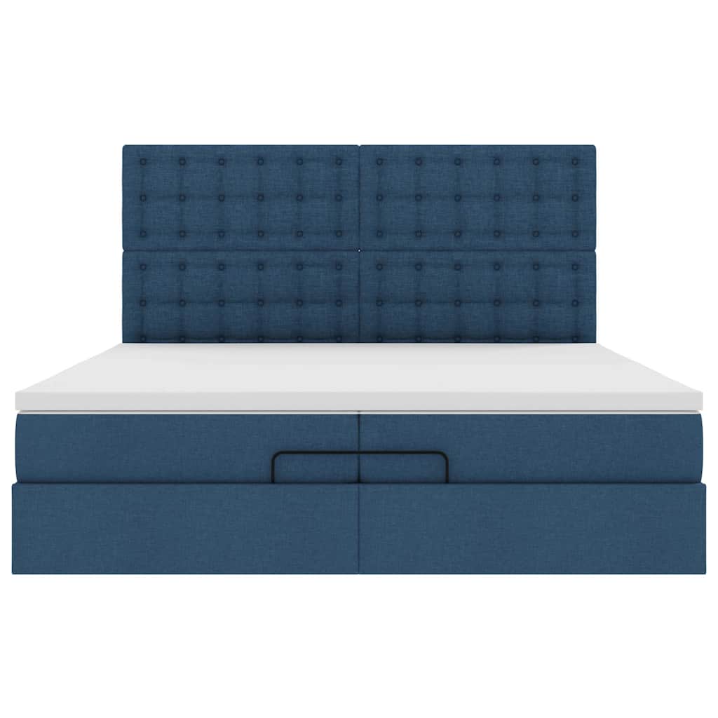 Estrutura de cama otomana com colchões 200x200cm tecido azul