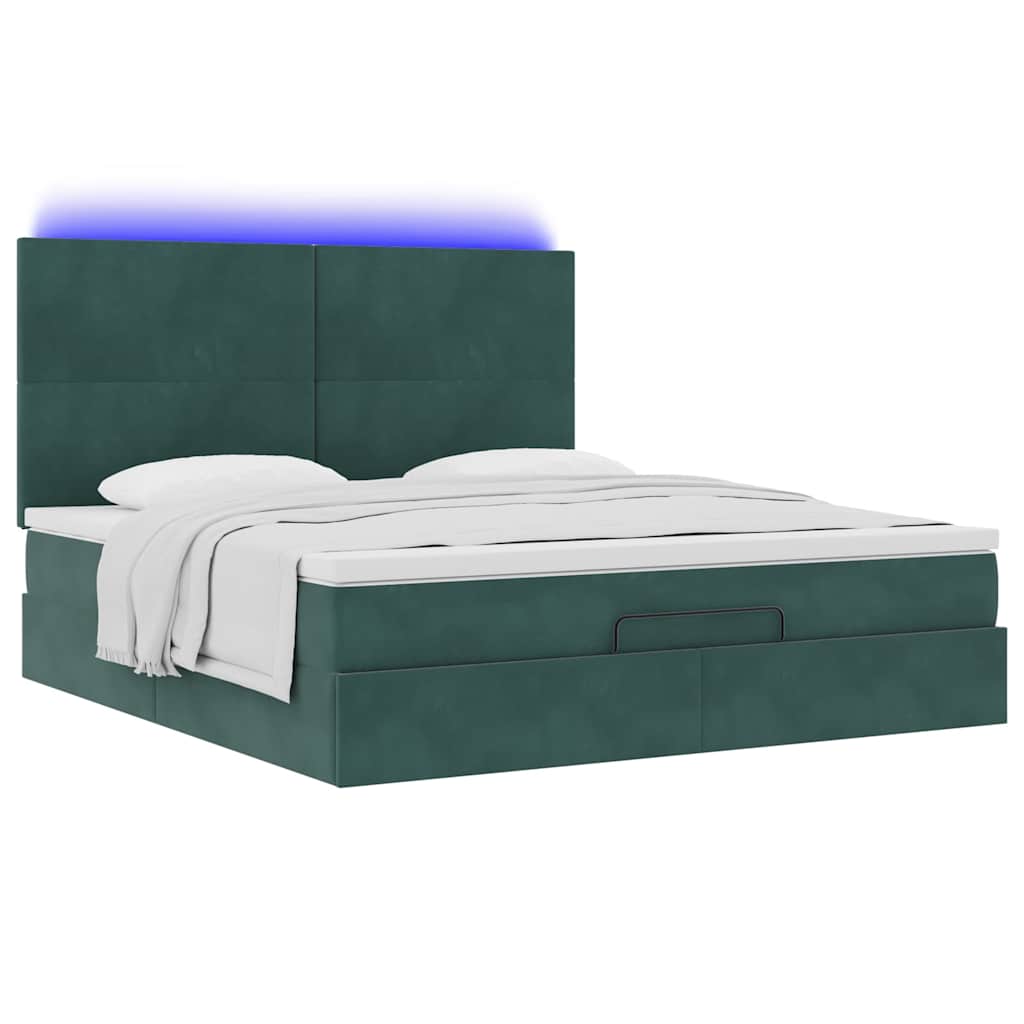 Estrutura de cama otomana com colchão verde escuro veludo