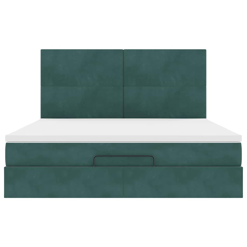 Estrutura de cama otomana com colchão verde escuro veludo