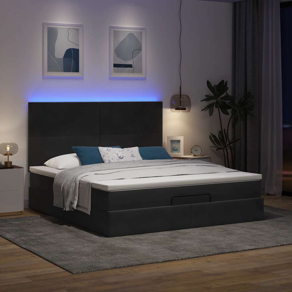 Estrutura de cama otomana com colchões 180x200cm veludo preto