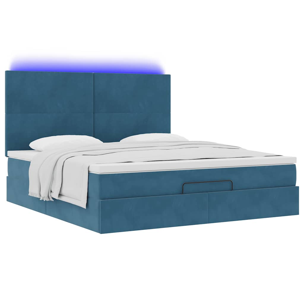 Estrutura cama otomana colchões 180x200 cm veludo azul escuro
