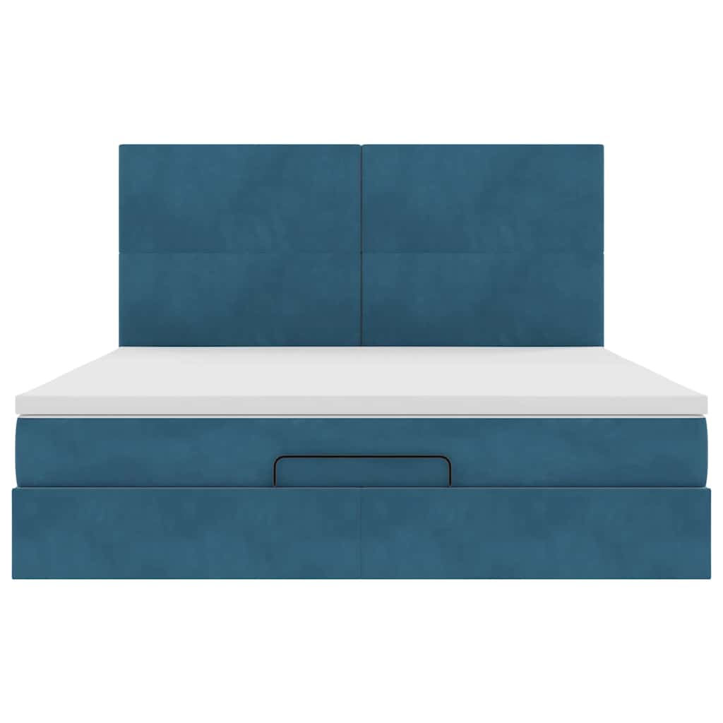 Estrutura cama otomana colchões 180x200 cm veludo azul escuro