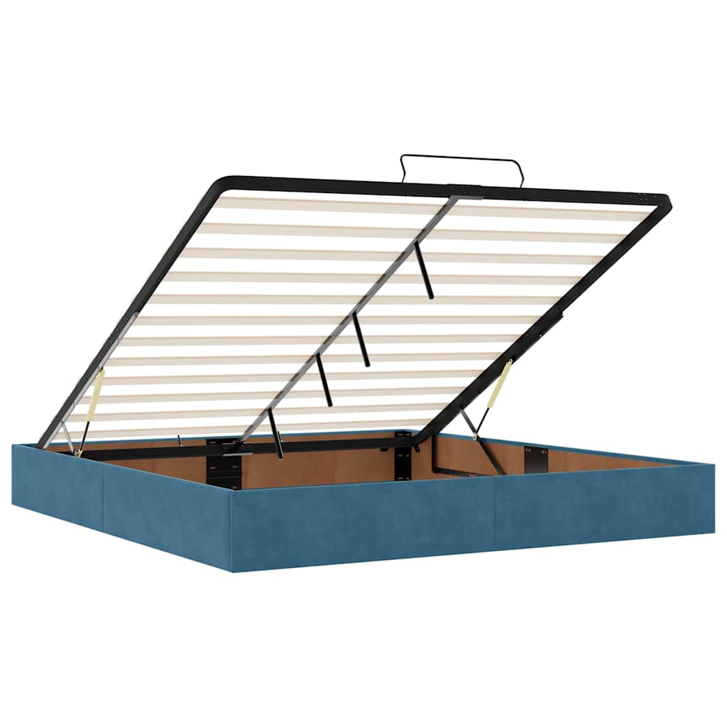 Estrutura cama otomana colchões 180x200 cm veludo azul escuro