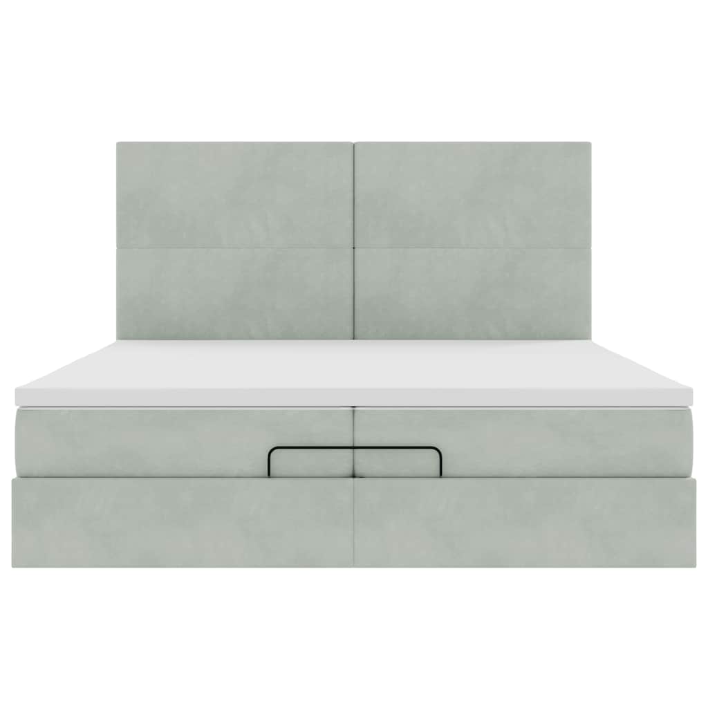 Estrutura cama otomana colchões 200x200cm veludo cinzento claro