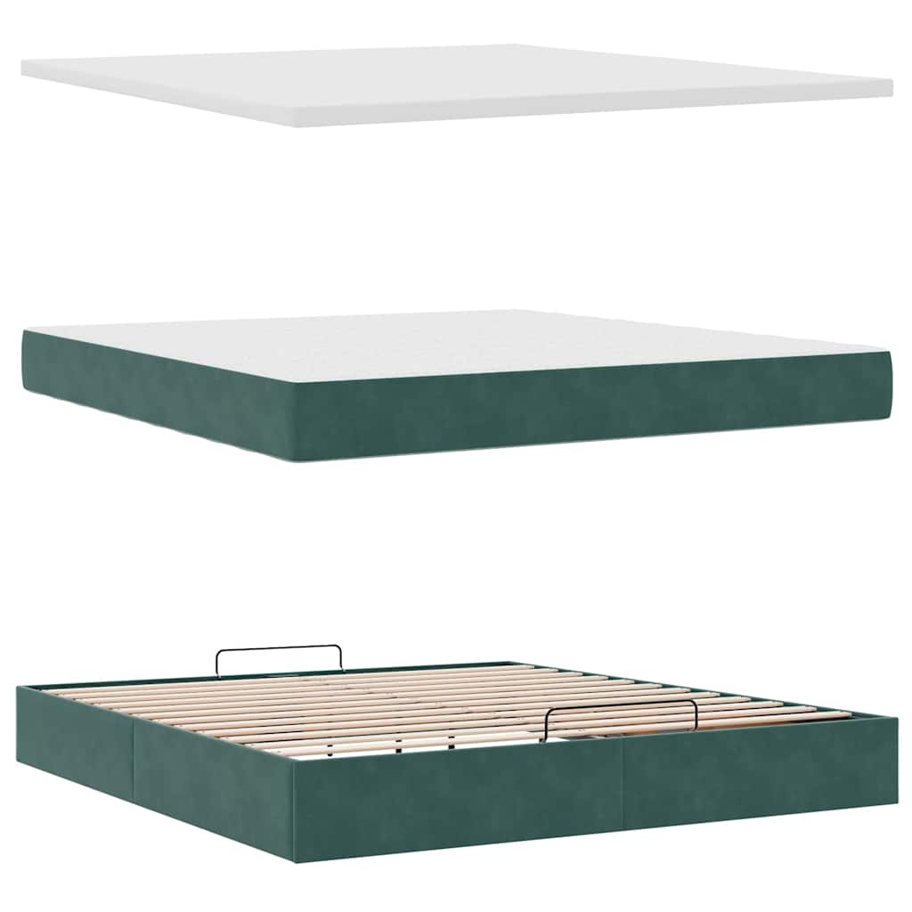 Estrutura de cama otomana com colchão verde escuro veludo