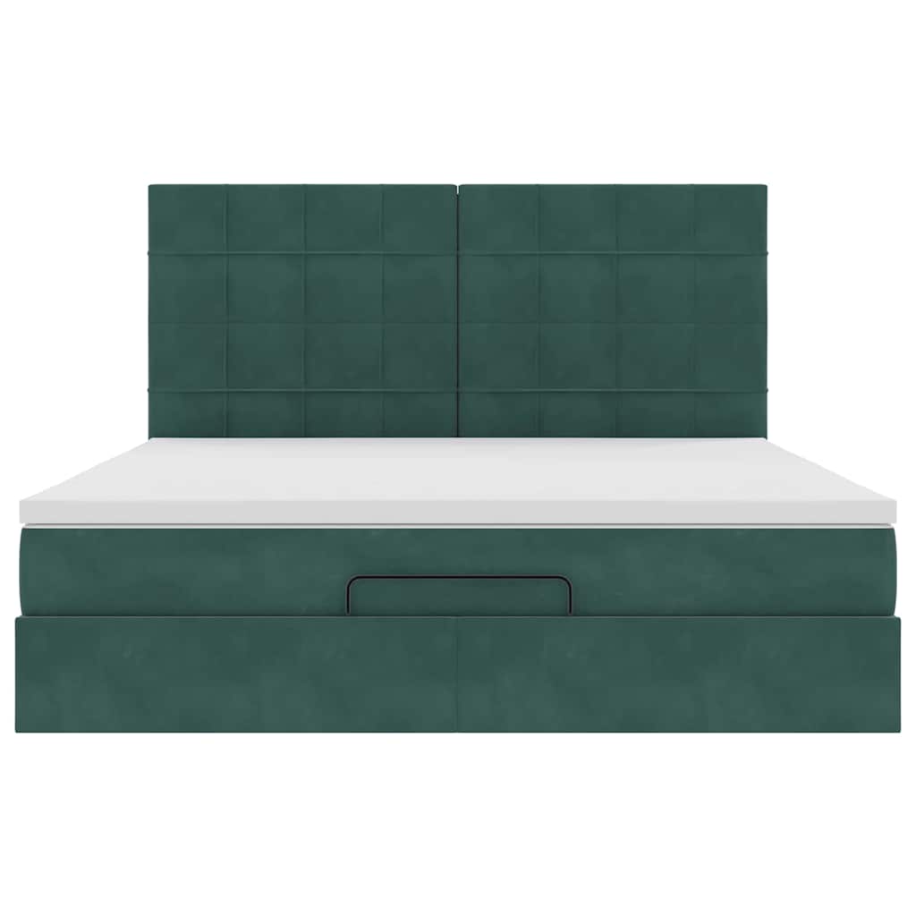 Estrutura de cama otomana com colchão verde escuro veludo
